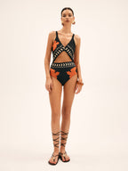 Bird Print Cutout One Piece Swimsuit | Aquaflare
