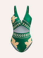 Bird Print Cutout One Piece Swimsuit | Aquaflare