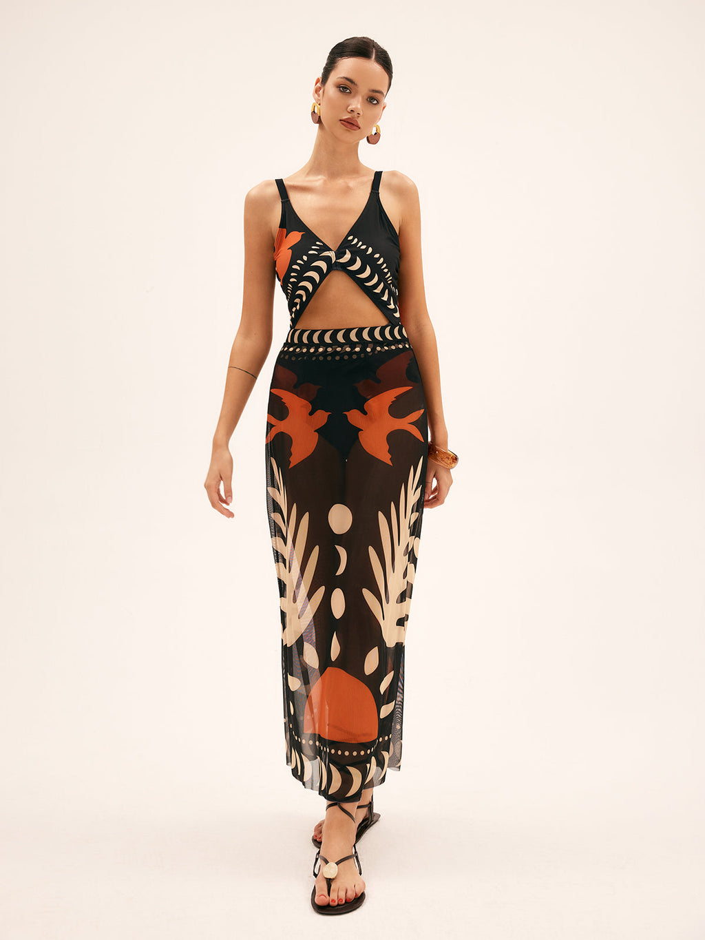 Bird Print Mesh Maxi Skirt | Callista