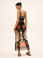 Bird Print Mesh Maxi Skirt | Callista