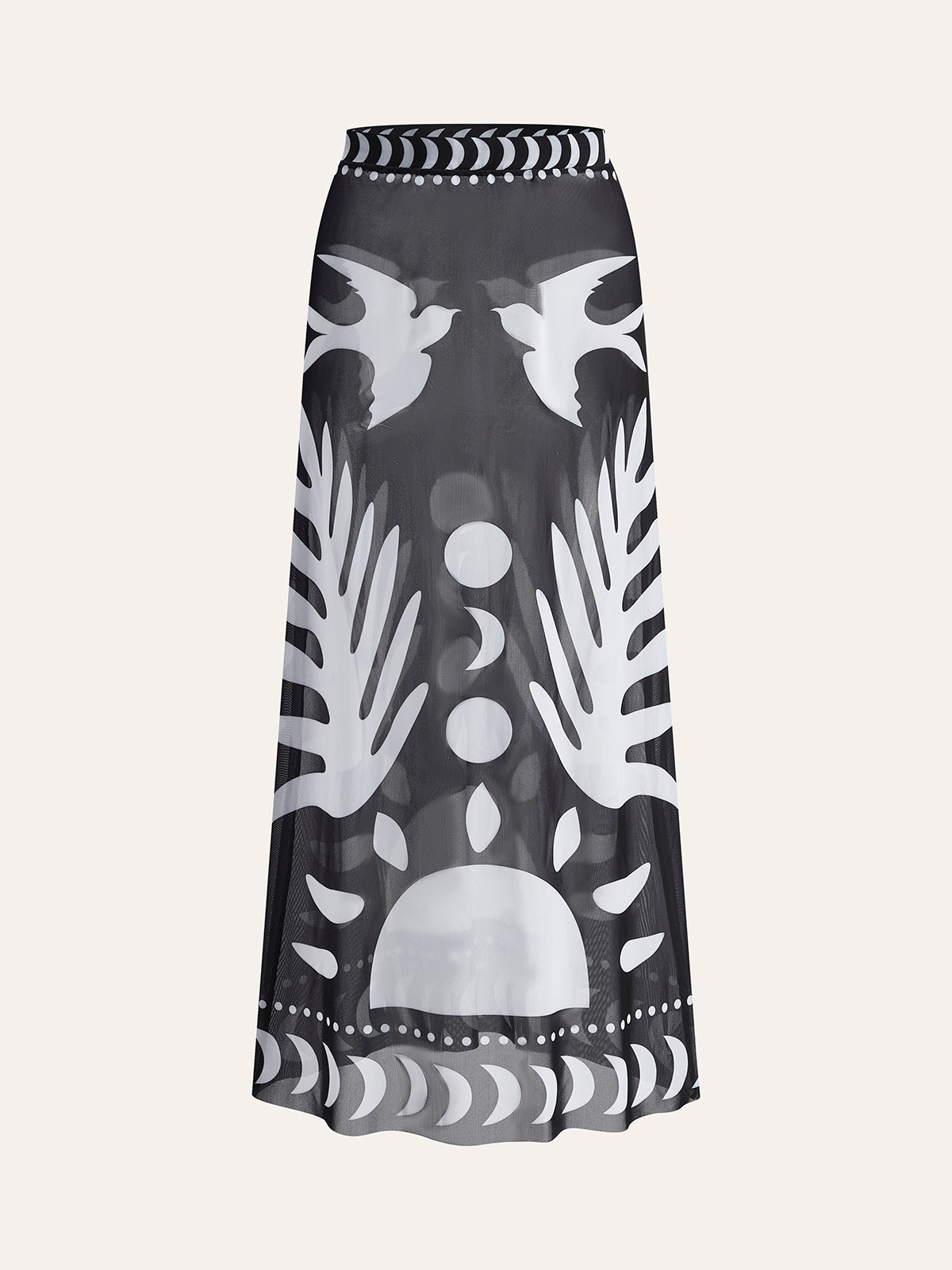 Bird Print Mesh Maxi Skirt | Callista