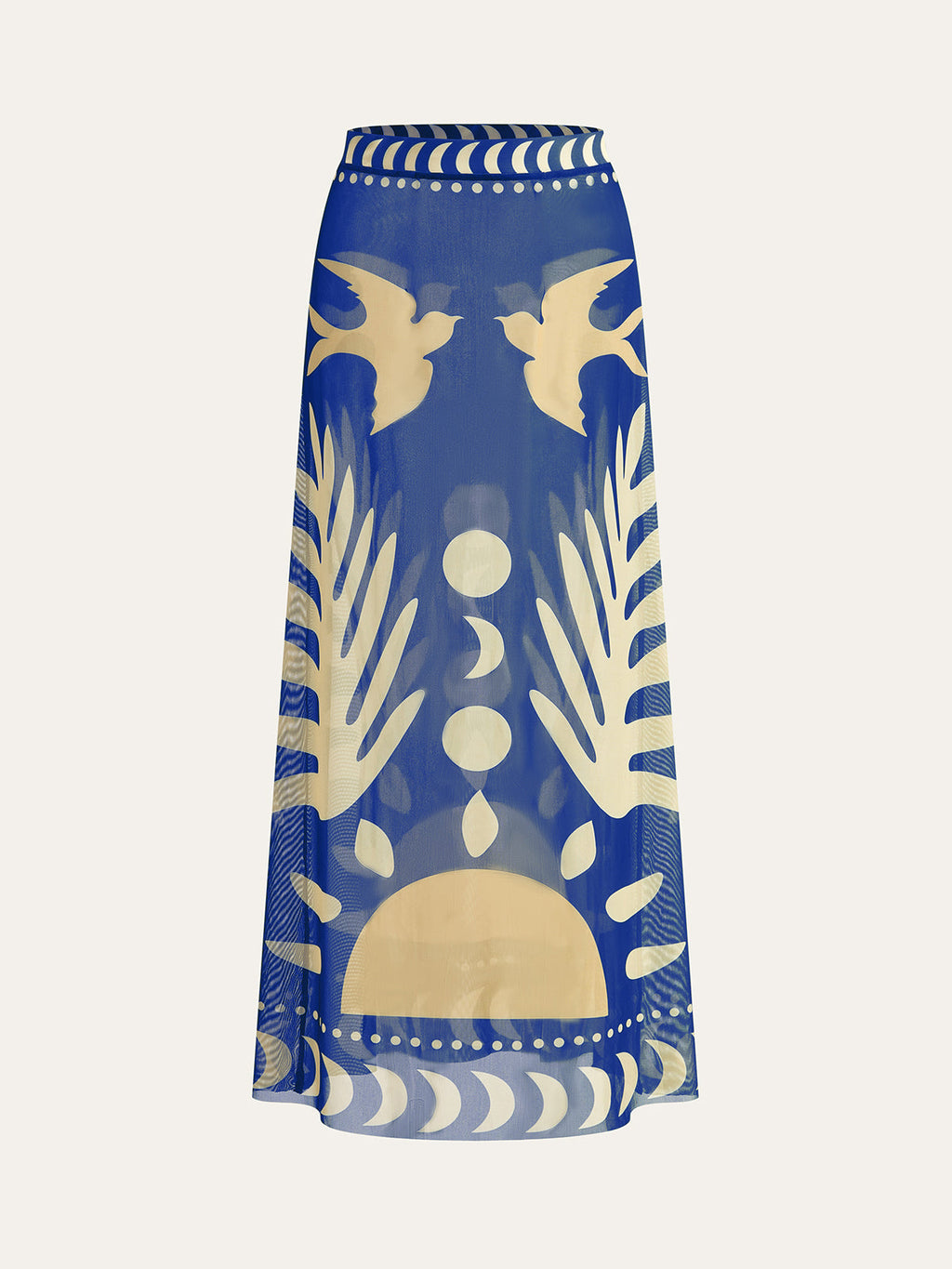 Bird Print Mesh Maxi Skirt | Callista