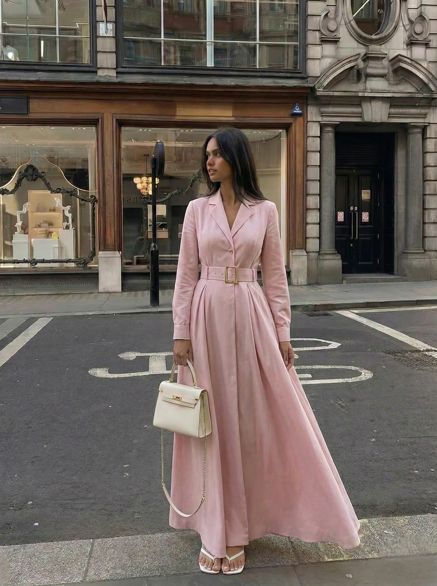 Blake | Women's Belted Long Sleeve Blazer Maxi Dress 1