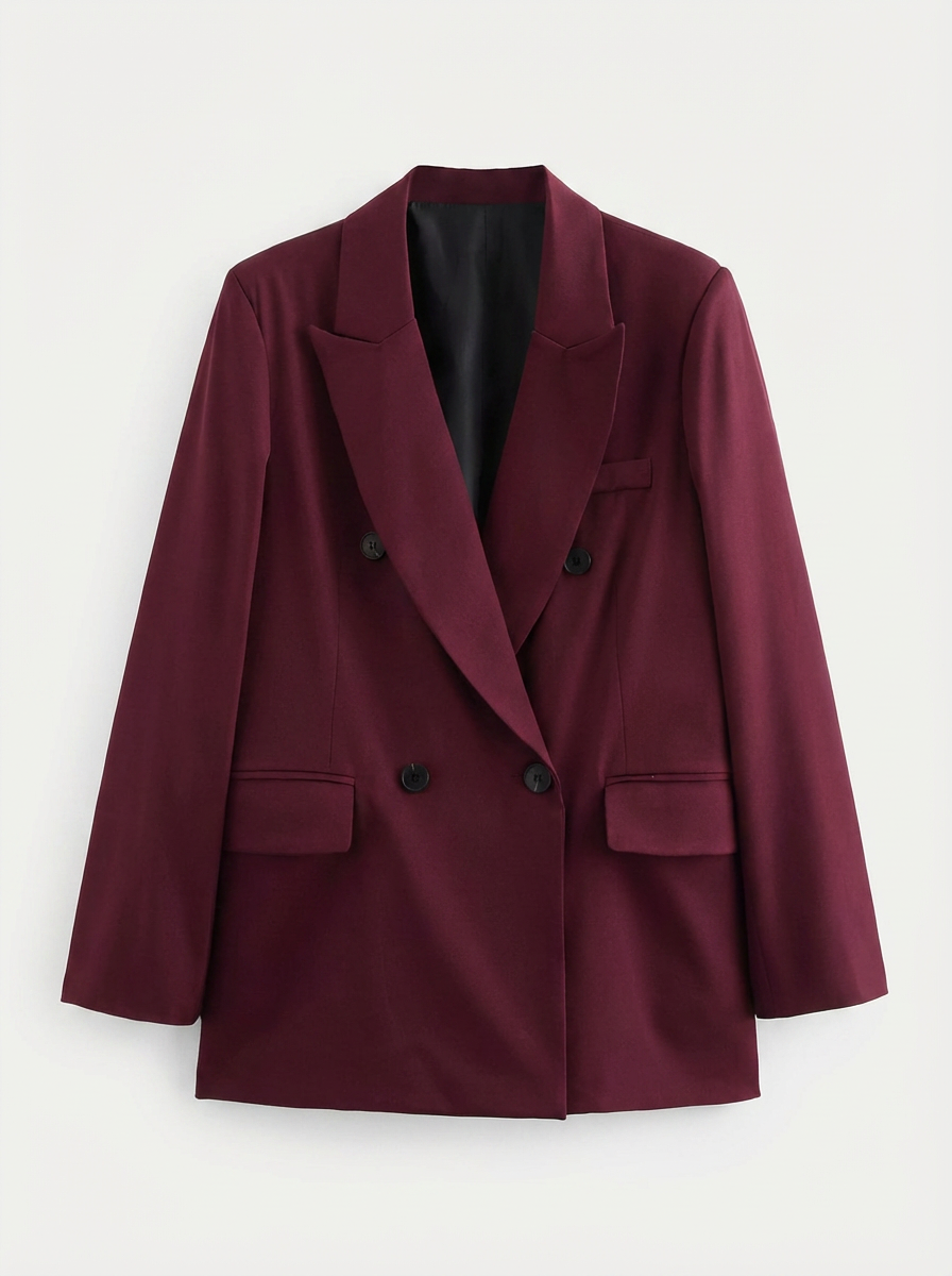 Blessy | Women's Burgundy Double Breasted Tailored Blazer 2