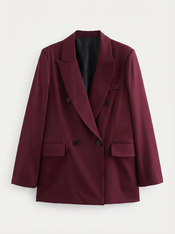 Blessy | Women's Burgundy Double Breasted Tailored Blazer 2