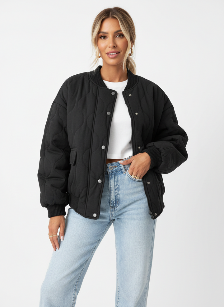 Bree | Women's Oversized Quilted Snap Button Puffer Bomber Jacket