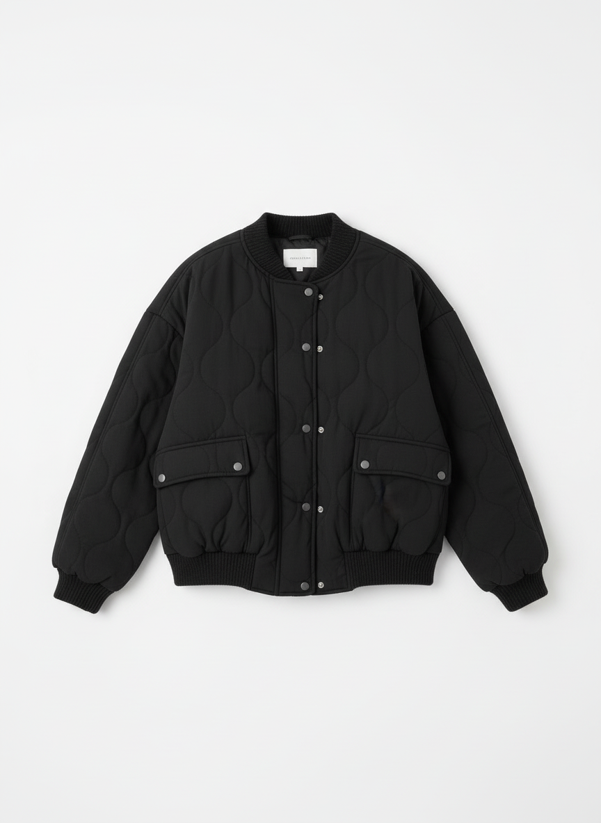 Bree | Women's Oversized Quilted Snap Button Puffer Bomber Jacket 1
