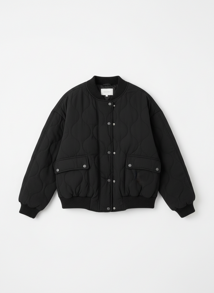 Bree | Women's Oversized Quilted Snap Button Puffer Bomber Jacket 1