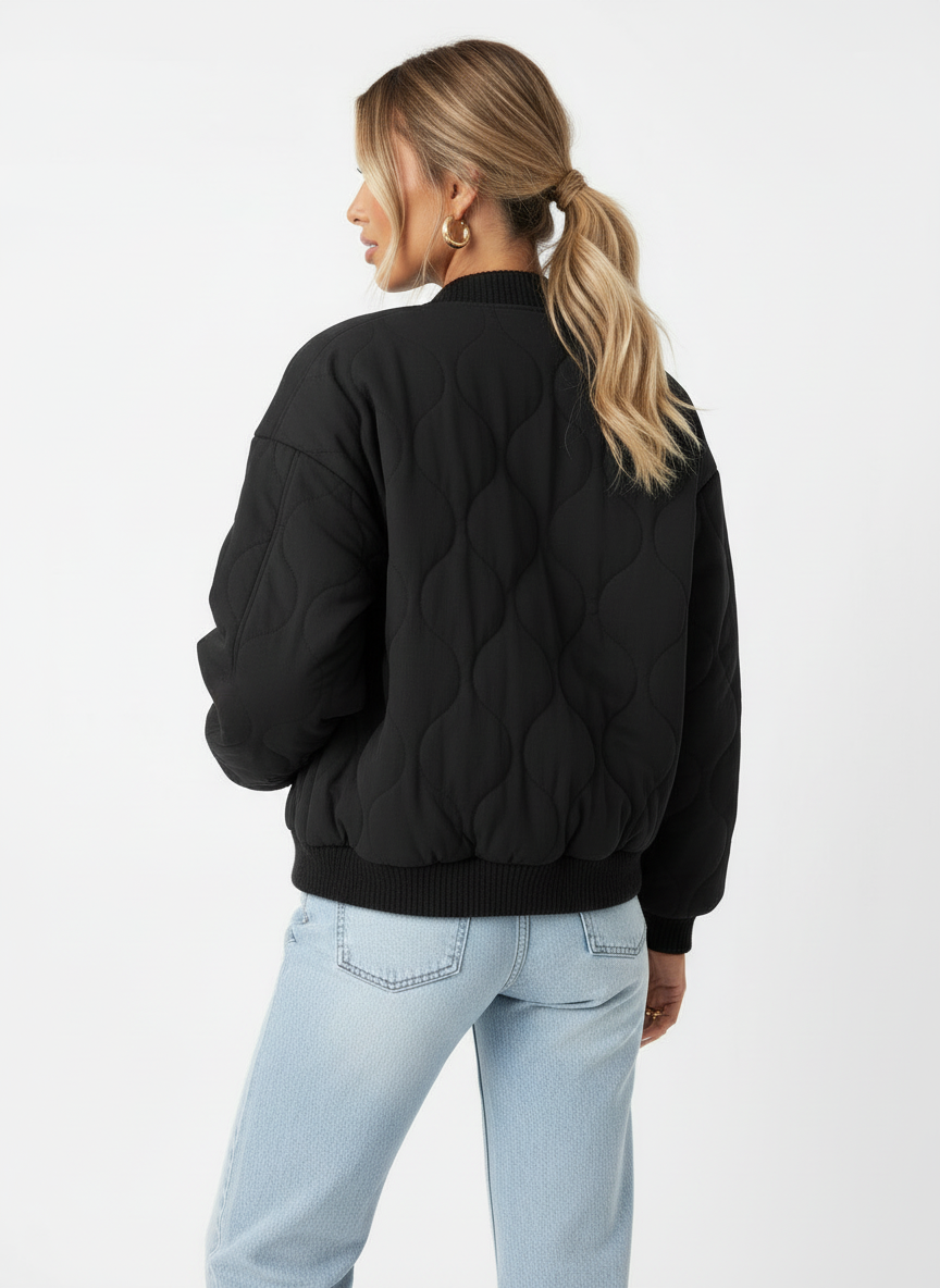 Bree | Women's Oversized Quilted Snap Button Puffer Bomber Jacket 2