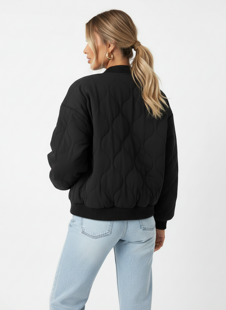 Bree | Women's Oversized Quilted Snap Button Puffer Bomber Jacket 2