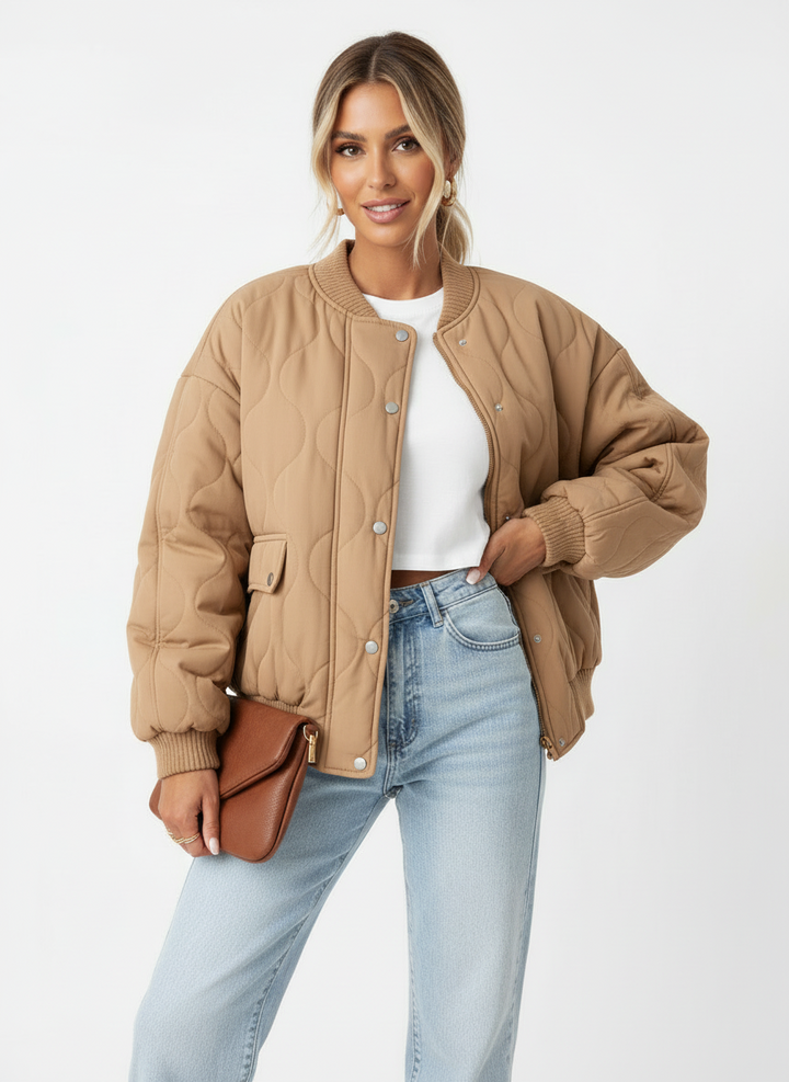 Bree | Women's Oversized Quilted Snap Button Puffer Bomber Jacket 5