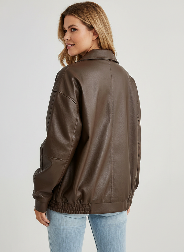 Bree | Women's Oversized Zip Up Faux Leather Bomber Jacket 2