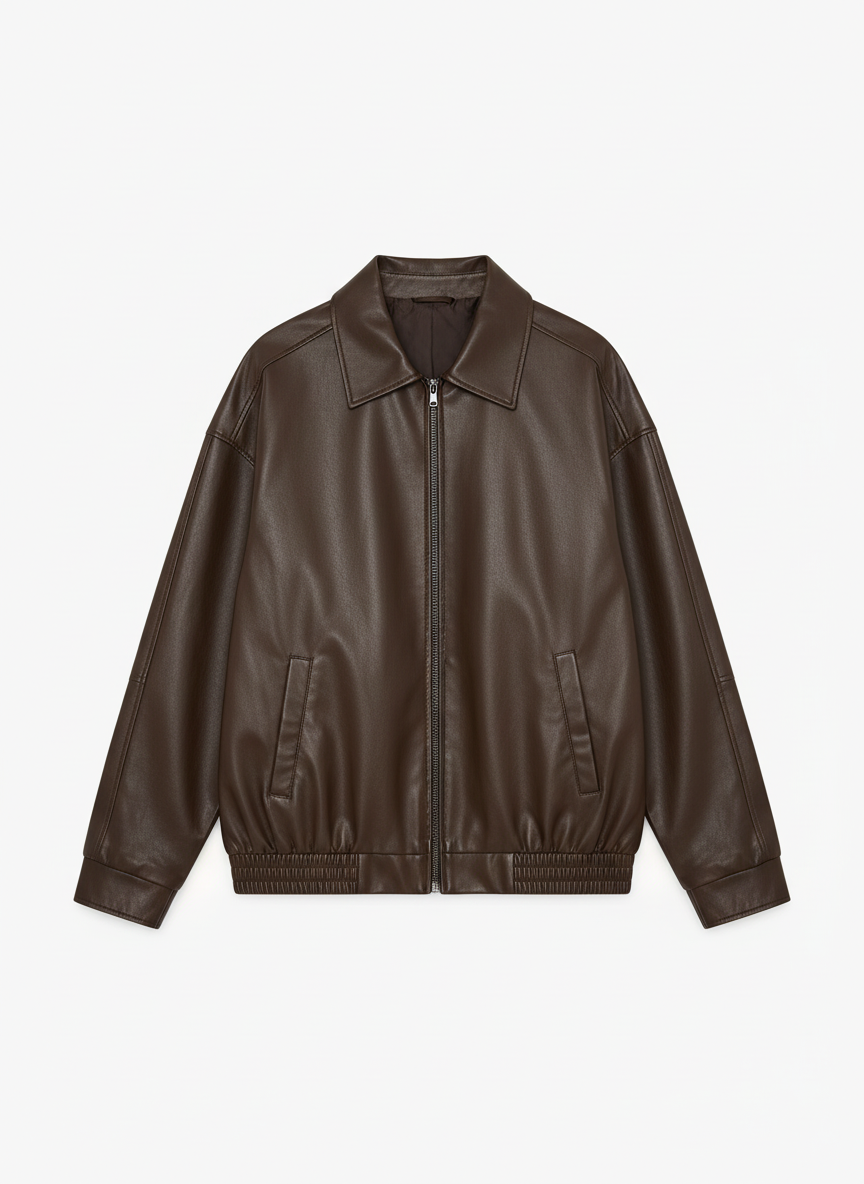 Bree | Women's Oversized Zip Up Faux Leather Bomber Jacket 3