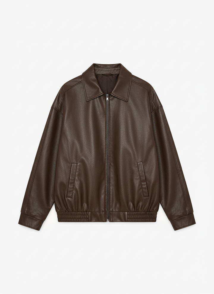 Bree | Women's Oversized Zip Up Faux Leather Bomber Jacket 3