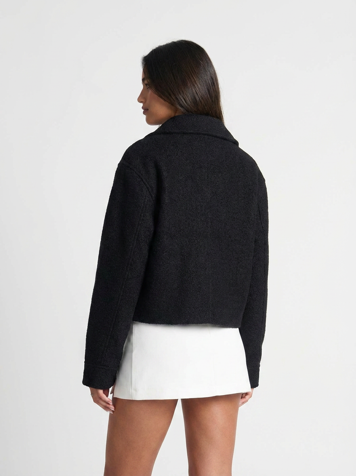 Brenda | Women's Black Zip Front Cropped Bomber Jacket 2