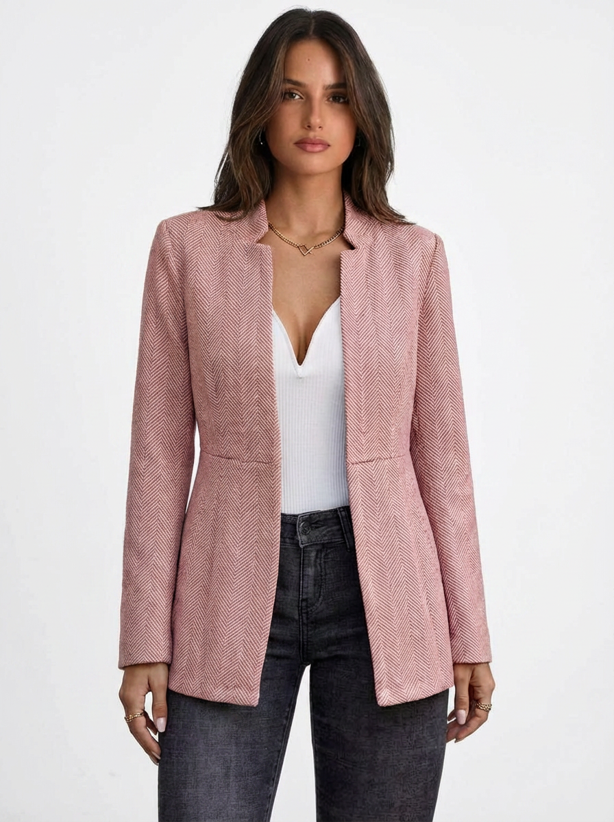 Brianna | Women's Pink Herringbone Fitted Blazer