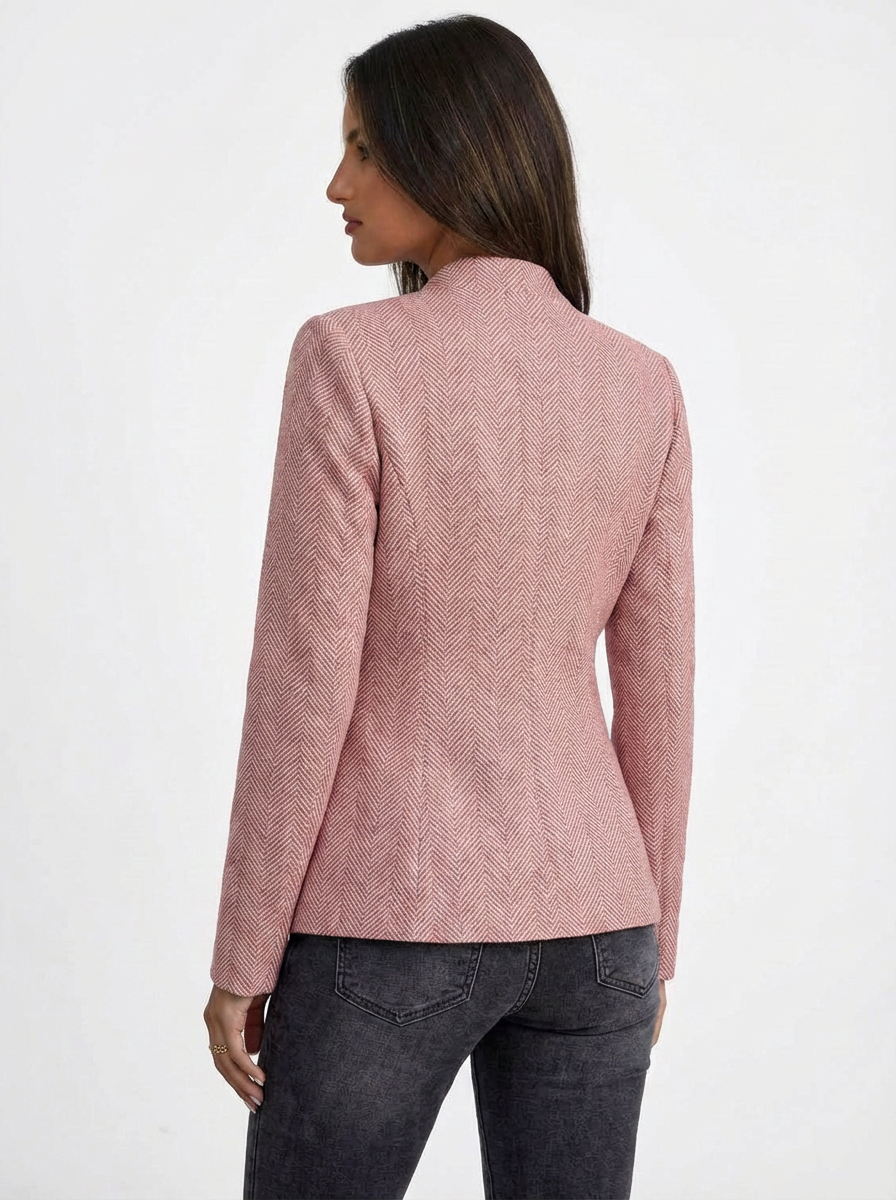 Brianna | Women's Pink Herringbone Fitted Blazer 2