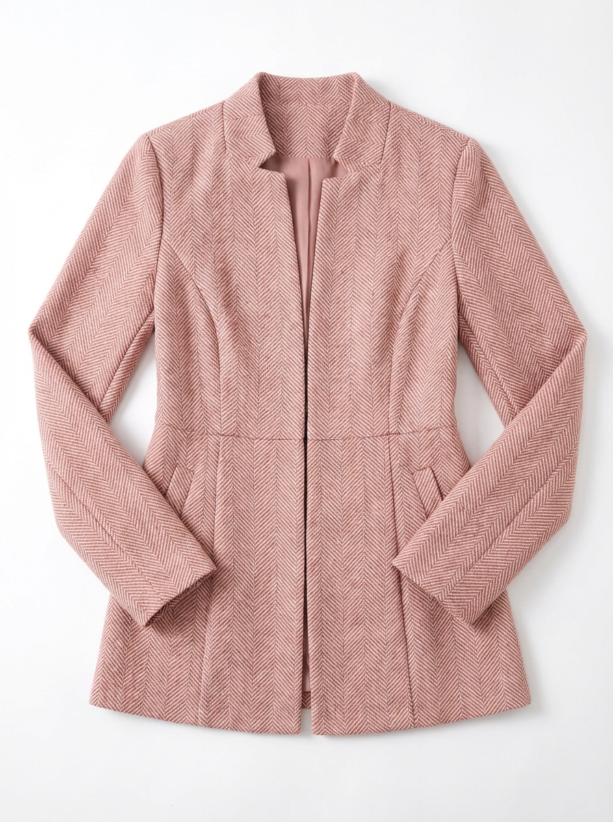 Brianna | Women's Pink Herringbone Fitted Blazer 3