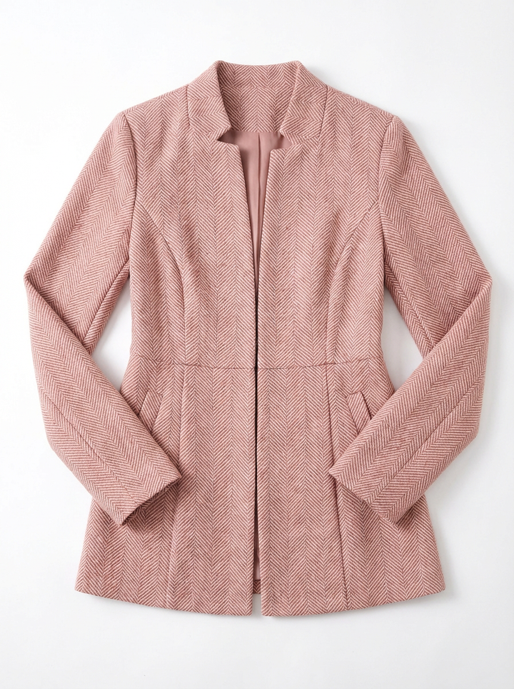 Brianna | Women's Pink Herringbone Fitted Blazer 3