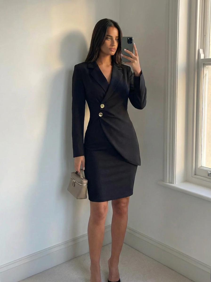 Bridget | Women's Ruched Bodycon Blazer Midi Dress 