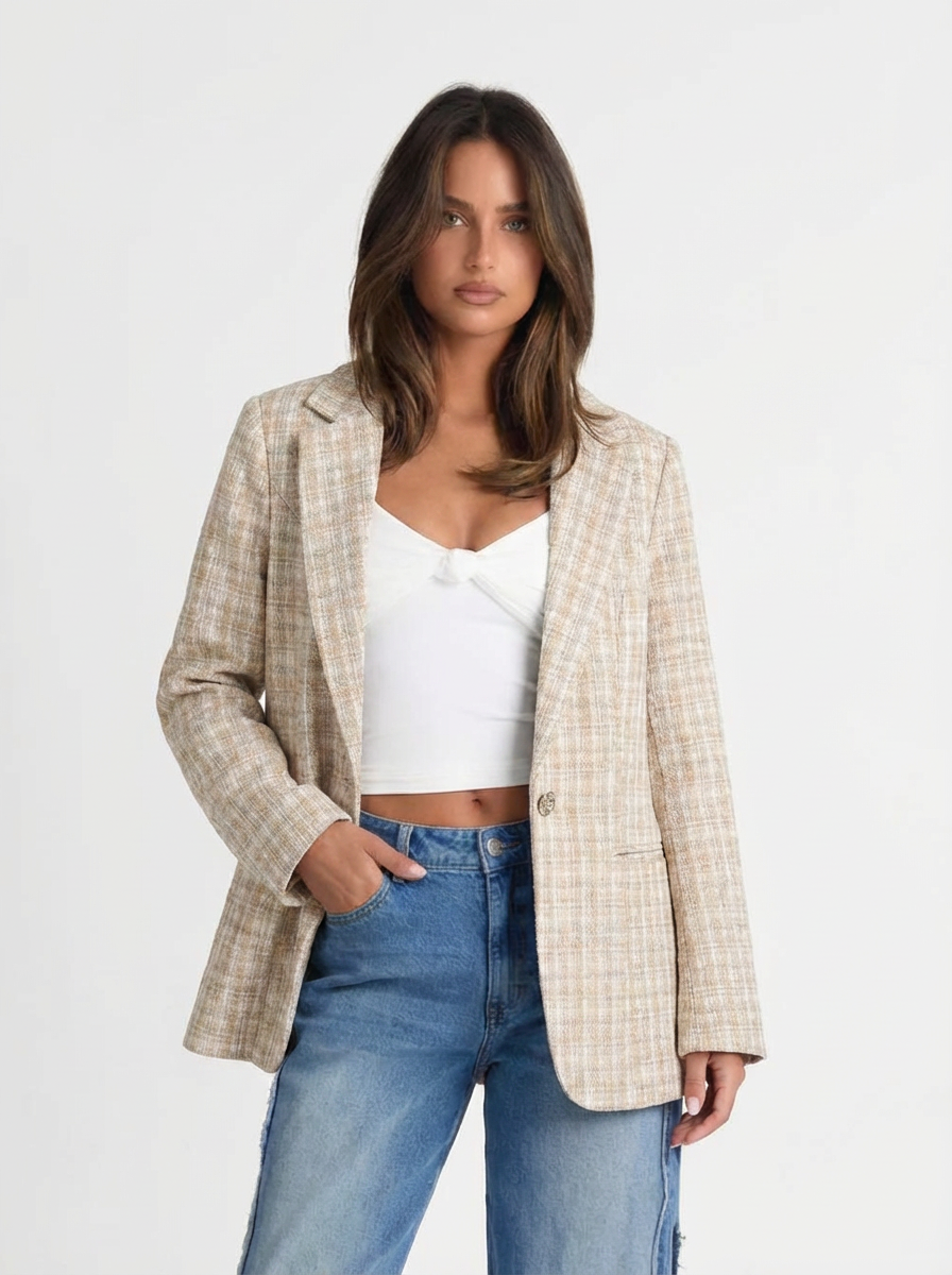 Bronte | Women's Plaid Notch Lapel Single Button Slim Blazer