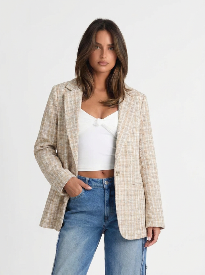 Bronte | Women's Plaid Notch Lapel Single Button Slim Blazer