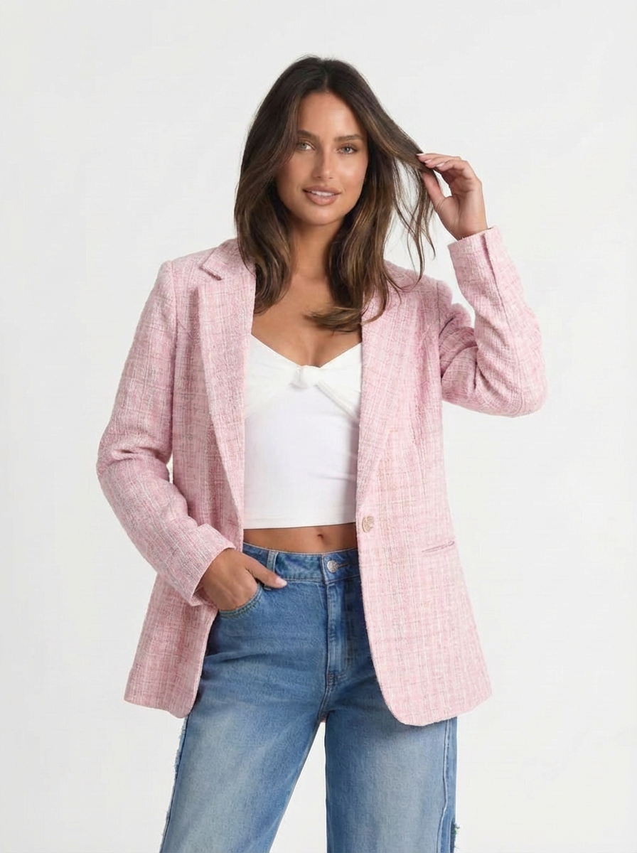 Bronte | Women's Plaid Notch Lapel Single Button Slim Blazer 4