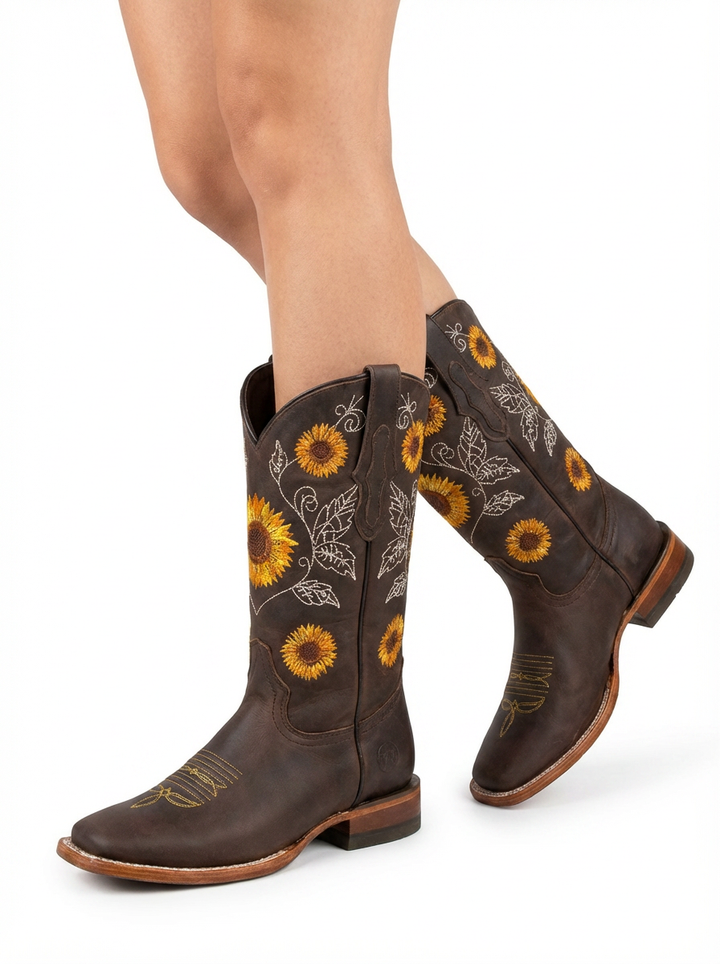 Brooke | Women's Embroidered Sunflower Western Boots