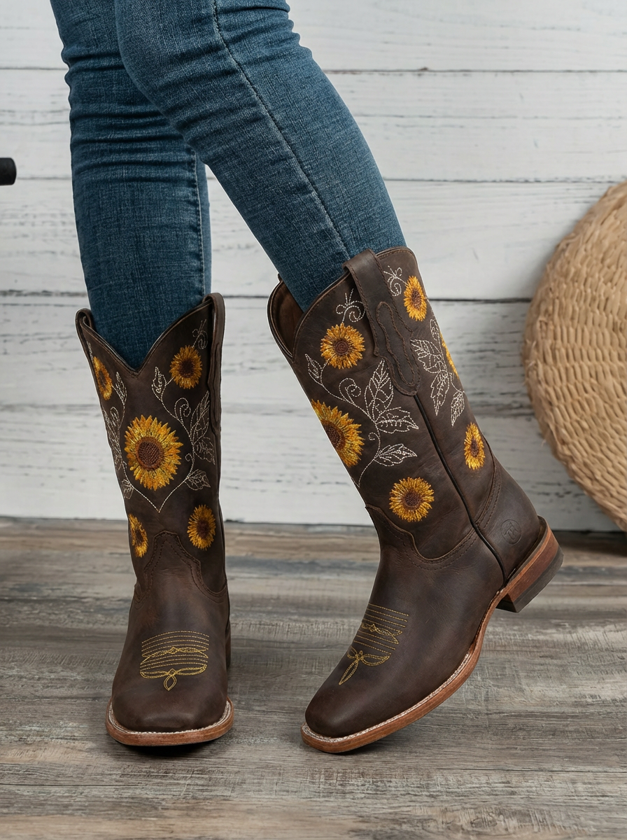 Brooke | Women's Embroidered Sunflower Western Boots 1
