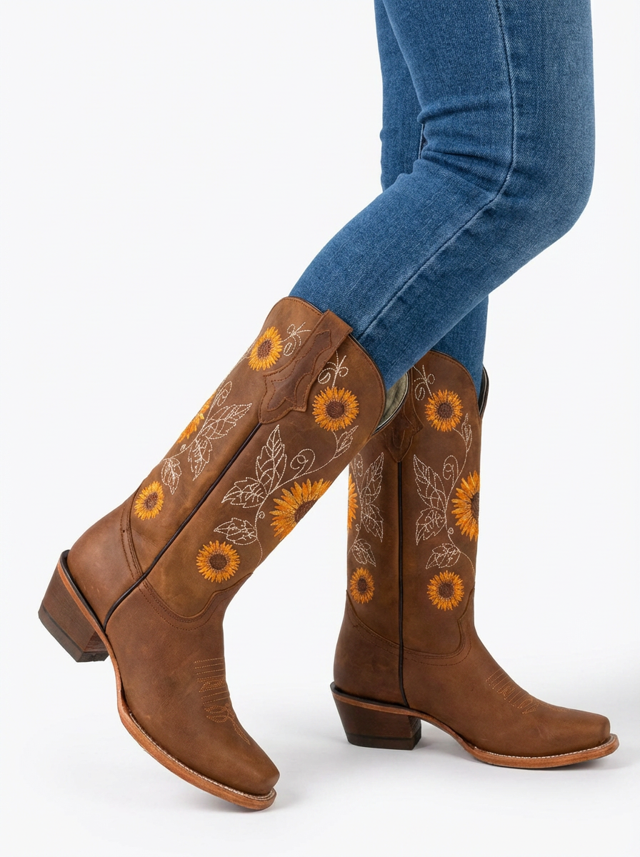 Brooke | Women's Embroidered Sunflower Western Boots 3