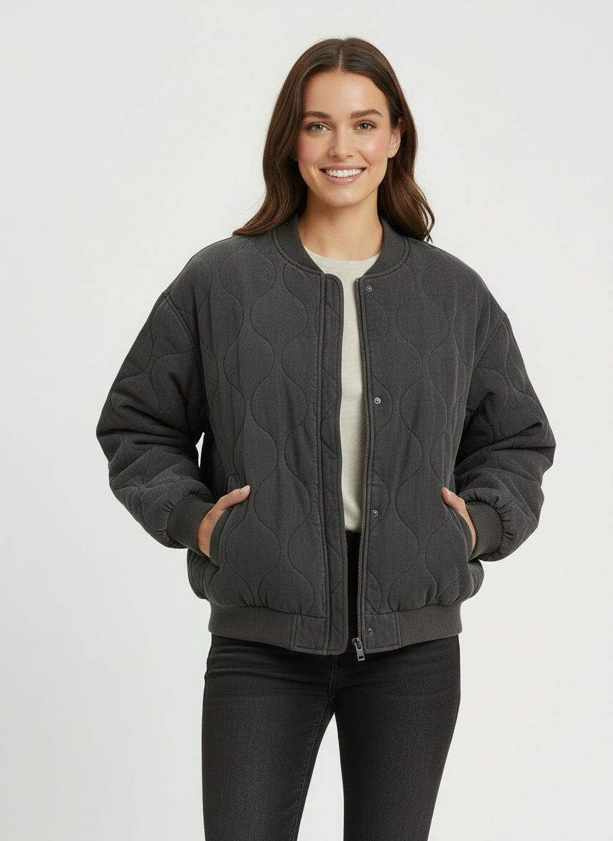 Brooke | Women's Quilted Oversized Zip Up Bomber Jacket