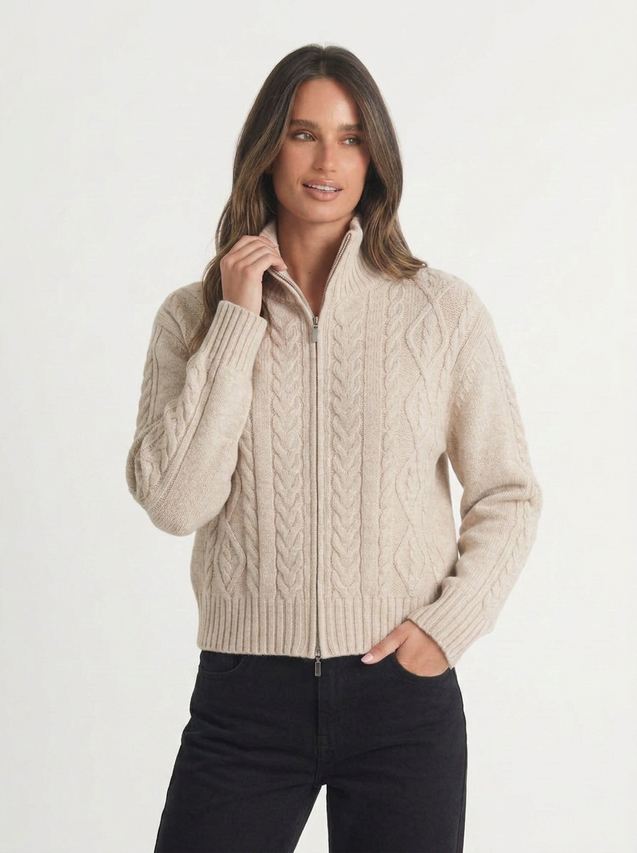 Cady | Women's Cardigan Cable Knit Zip