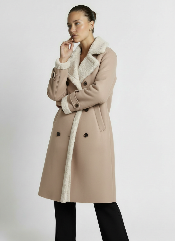Camille | Women's Camel Longline Belted Fleece Collar Button Coat 2
