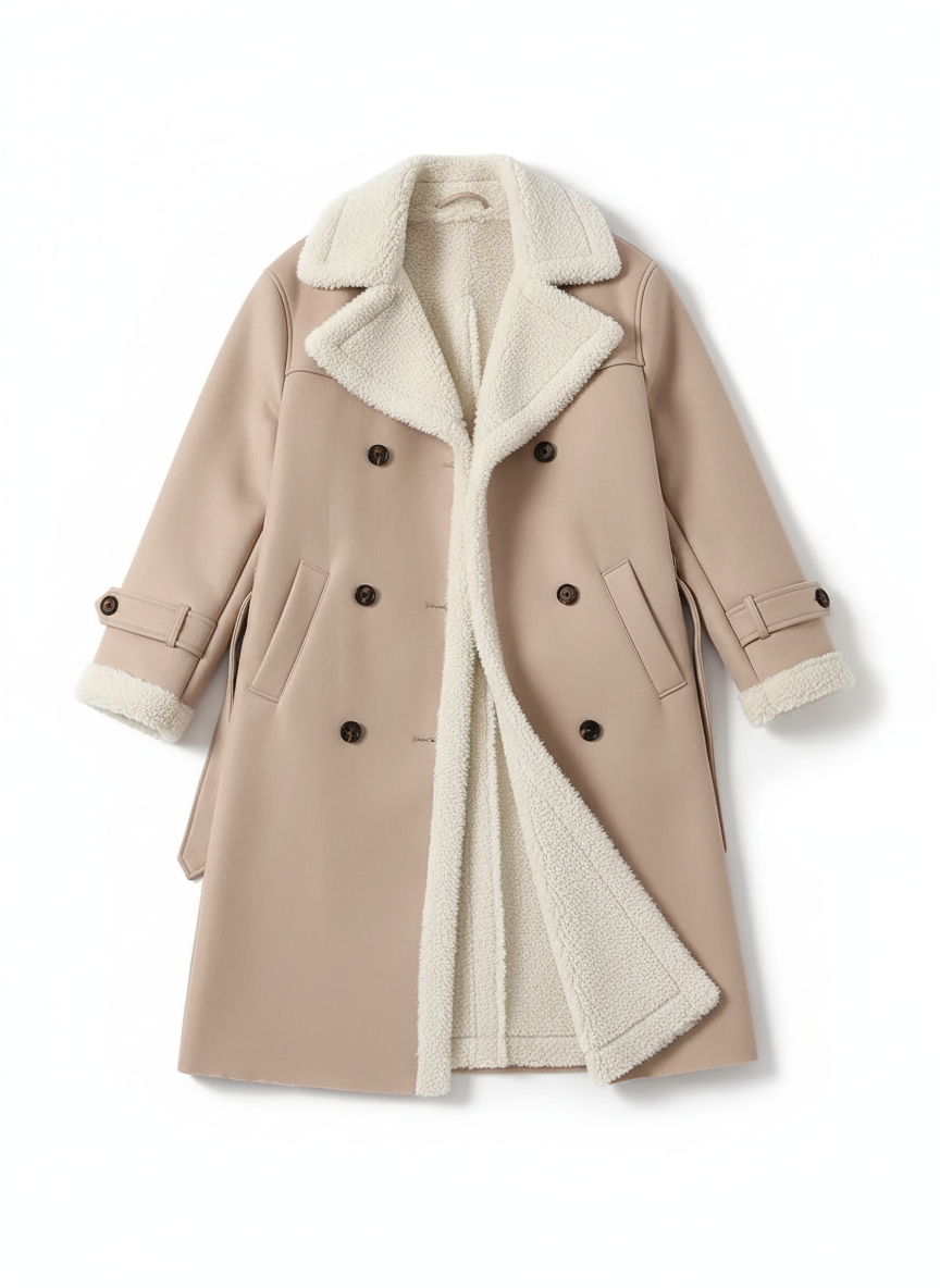 Camille | Women's Camel Longline Belted Fleece Collar Button Coat 3
