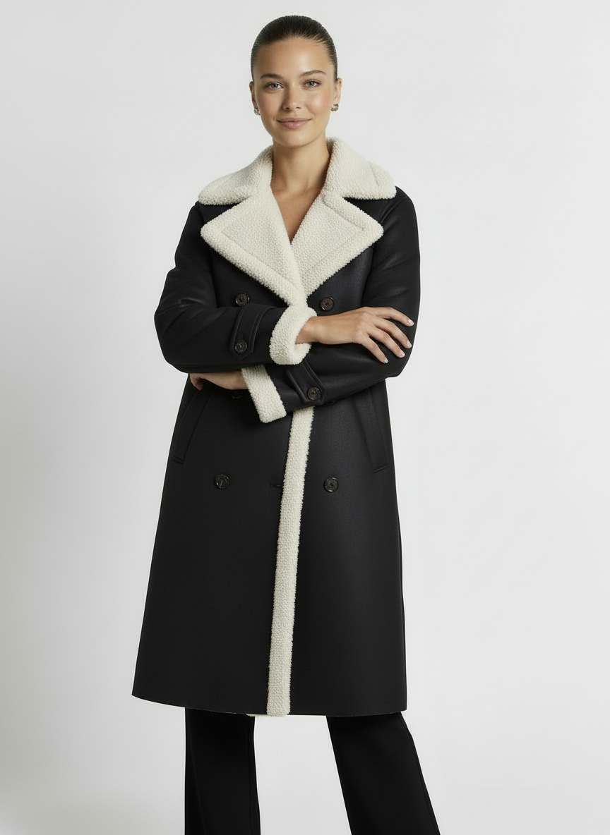Camille | Women's Camel Longline Belted Fleece Collar Button Coat 5