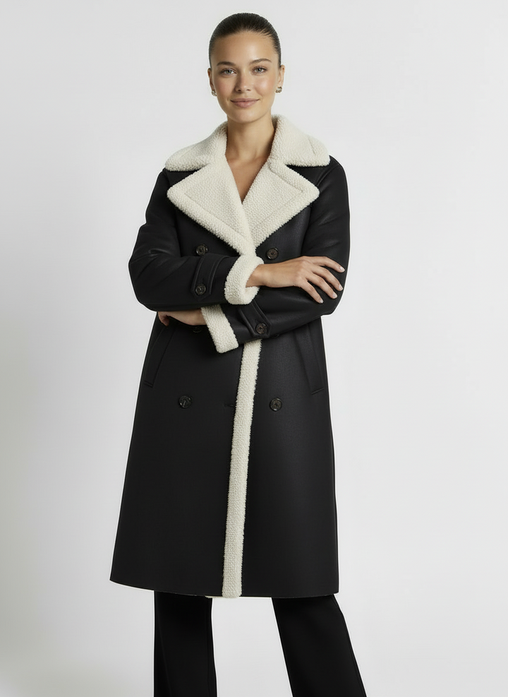 Camille | Women's Camel Longline Belted Fleece Collar Button Coat 5