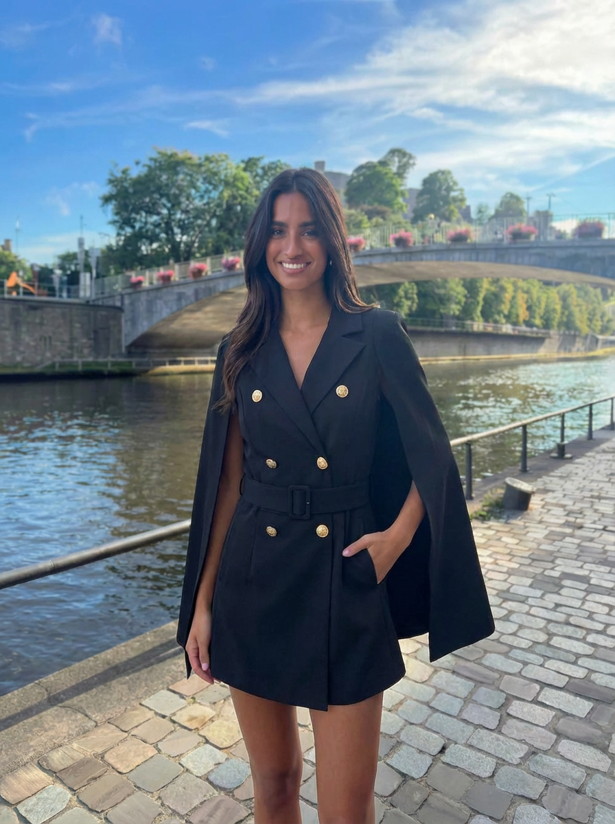 Camille | Women's Cape Sleeve Double Breasted Blazer Dress 1