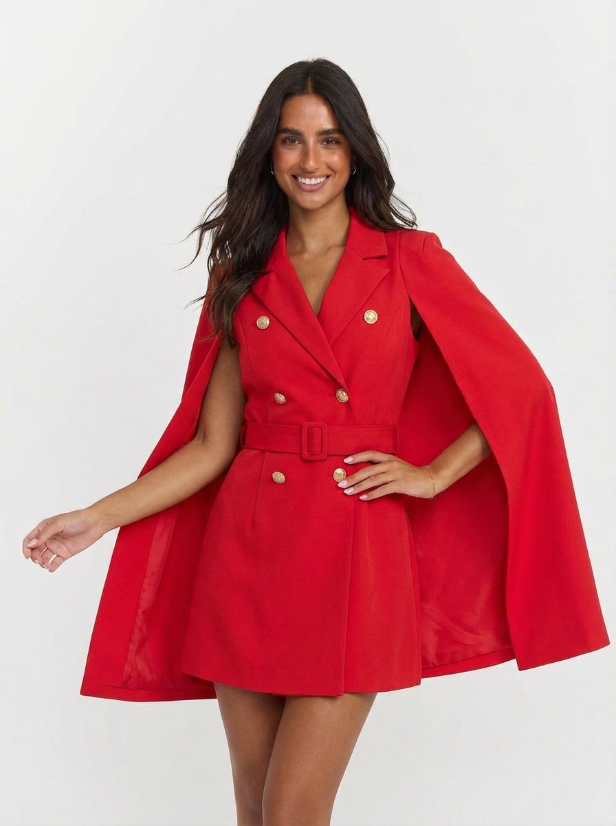 Camille | Women's Cape Sleeve Double Breasted Blazer Dress 4