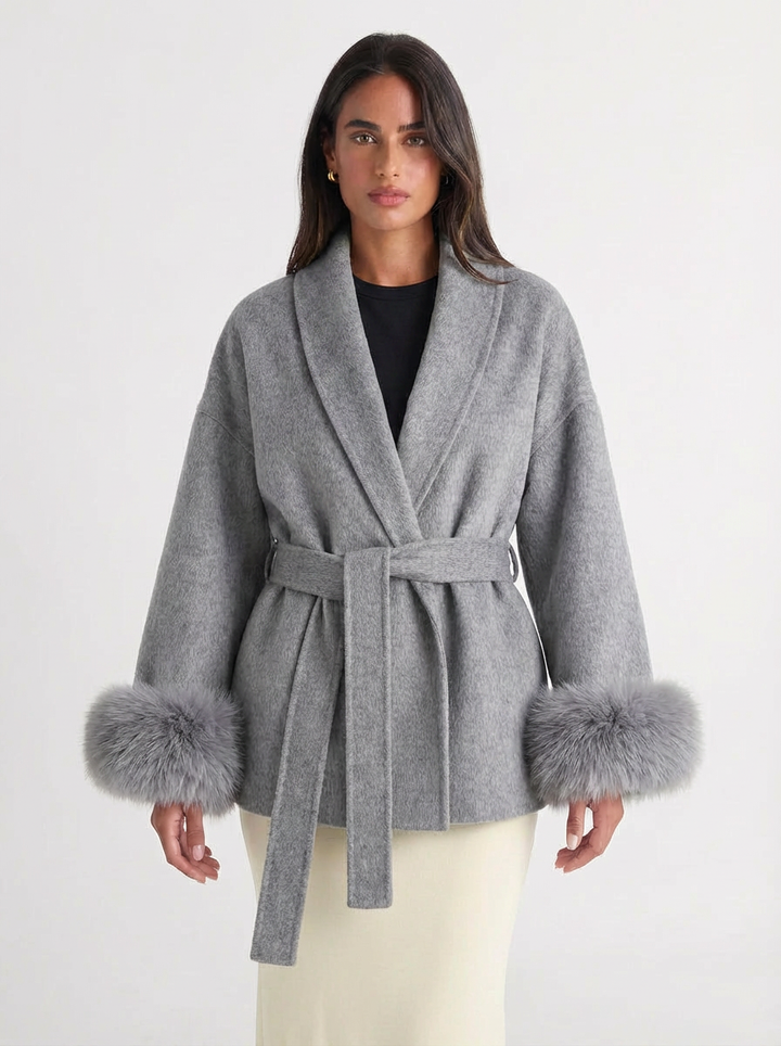 Camille | Women's Fur Cuffs Short Wrap Coat