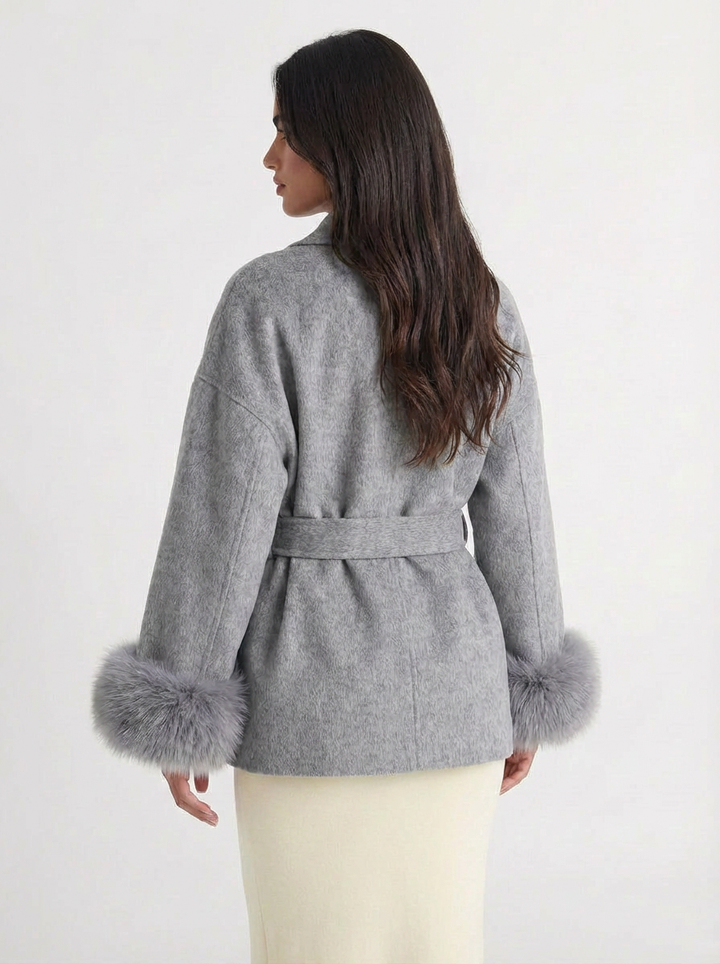 Camille | Women's Fur Cuffs Short Wrap Coat 2