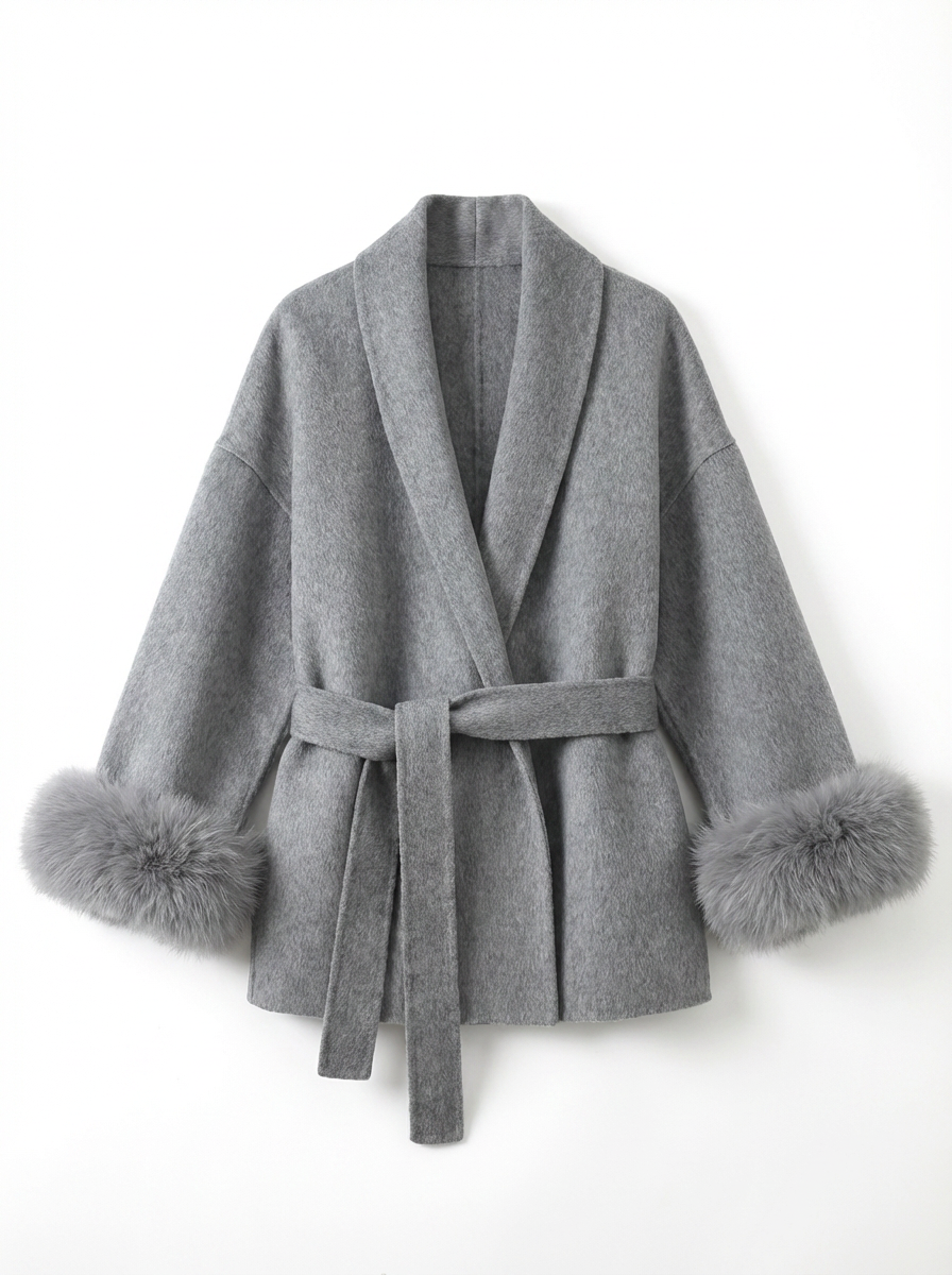 Camille | Women's Fur Cuffs Short Wrap Coat  3