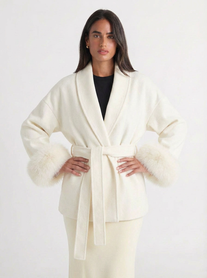 Camille | Women's Fur Cuffs Short Wrap Coat 4