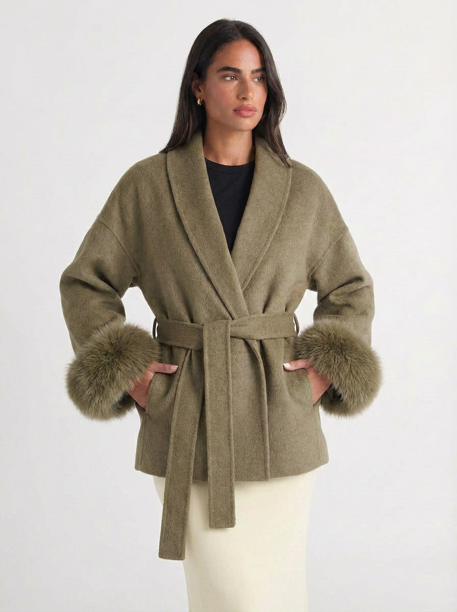 Camille | Women's Fur Cuffs Short Wrap Coat 5