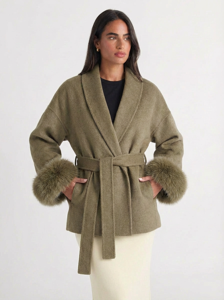 Camille | Women's Fur Cuffs Short Wrap Coat 5