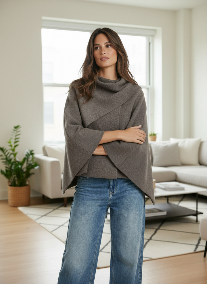 Cara | Women's Asymmetric Wool Wrap Cowl Neck Cape Coat 1