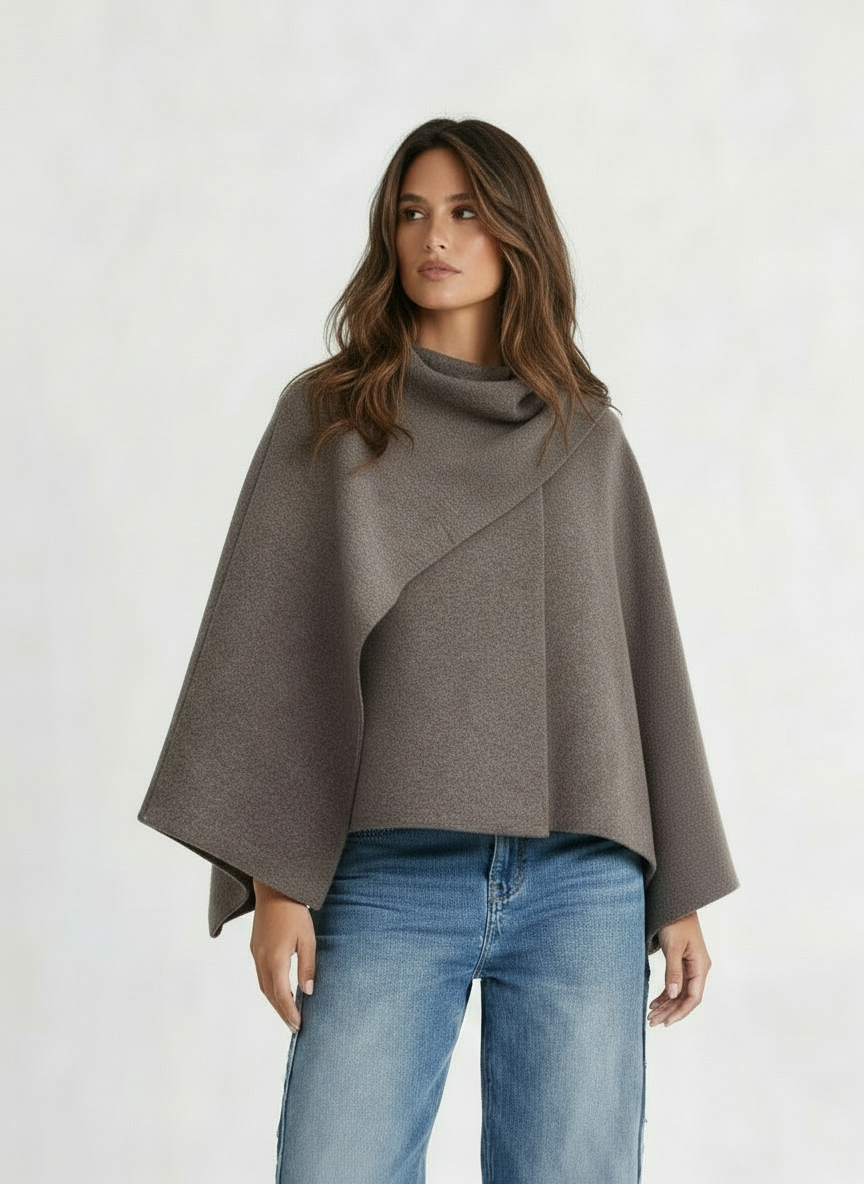 Cara | Women's Asymmetric Wool Wrap Cowl Neck Cape Coat 2