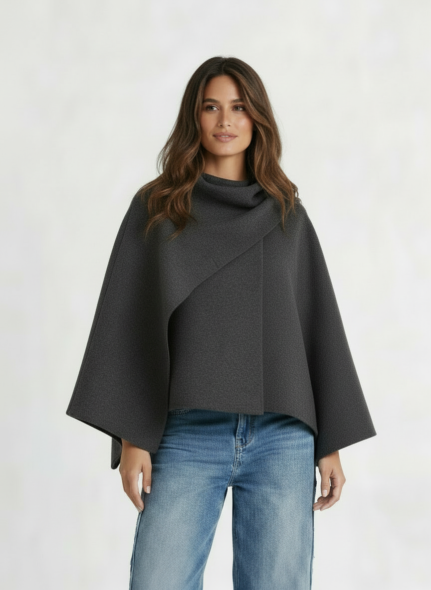 Cara | Women's Asymmetric Wool Wrap Cowl Neck Cape Coat 4
