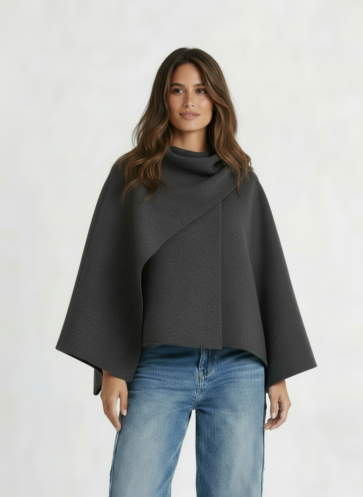 Cara | Women's Asymmetric Wool Wrap Cowl Neck Cape Coat 4