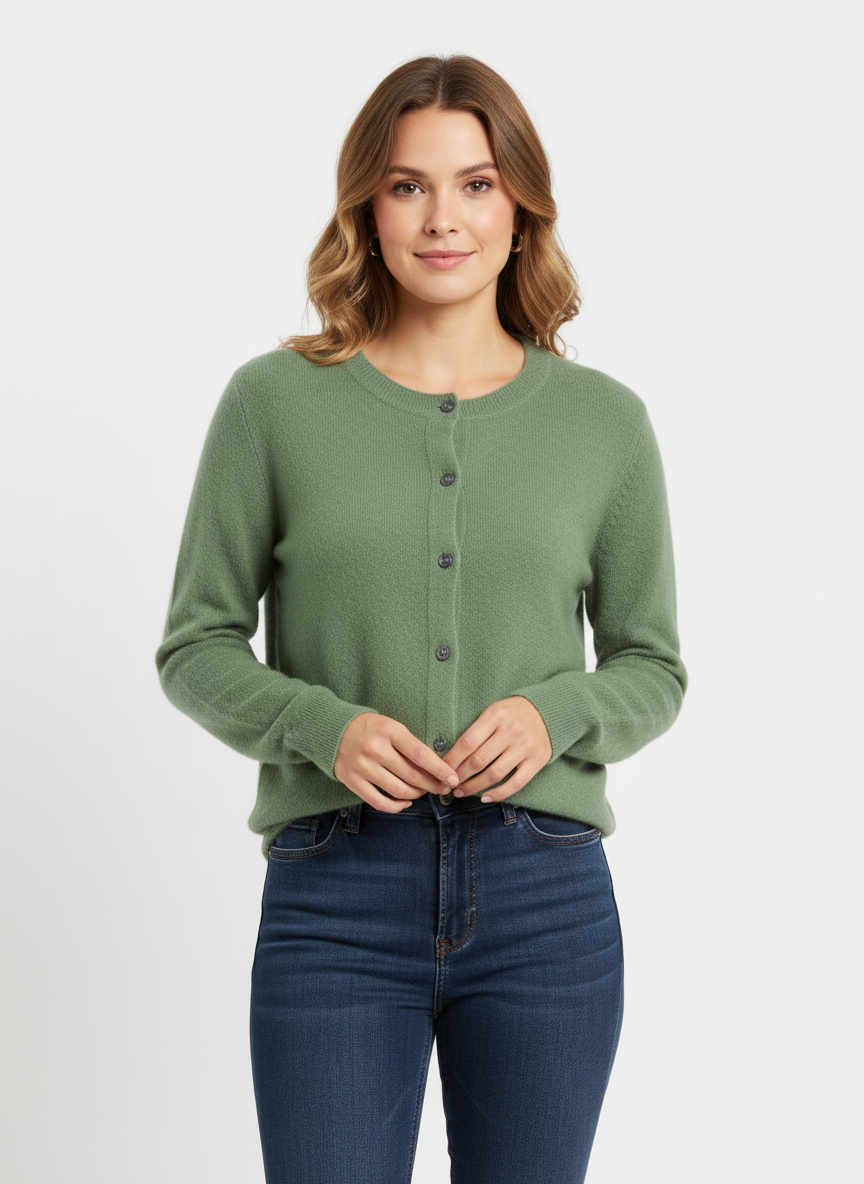 Cara | Women's Button Front Crew Neck Knit Cardigan