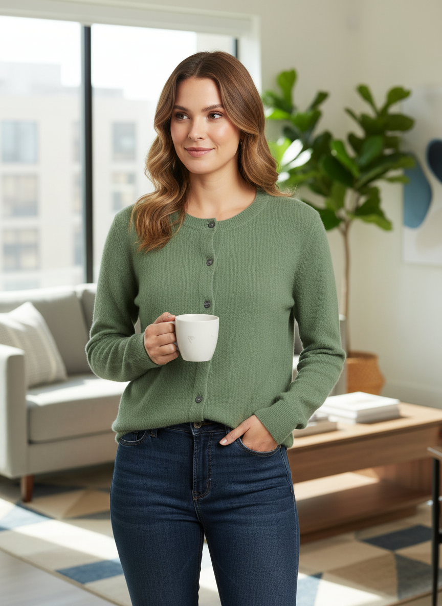 Cara | Women's Button Front Crew Neck Knit Cardigan 1